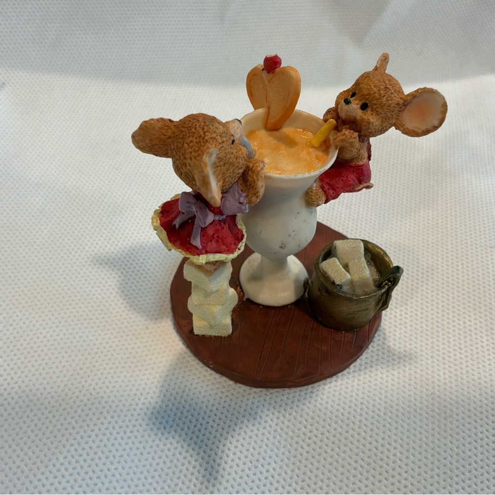 Mouse Figurine Sharing a Milkshake